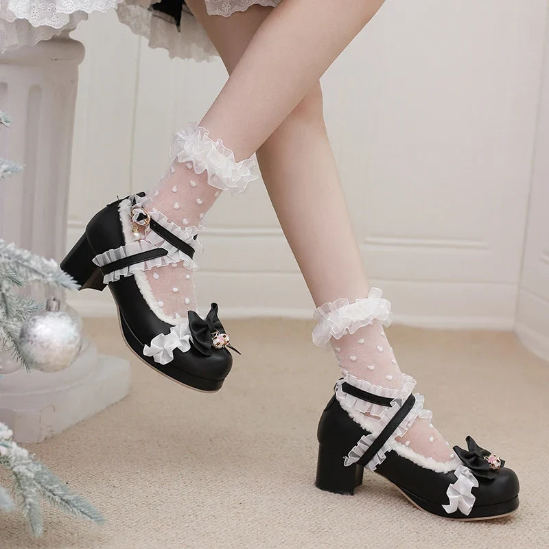 30-39 Lolita Sweet Butterfly-knot Cross Strap Pumps Lolita Shoes | CoyBunny