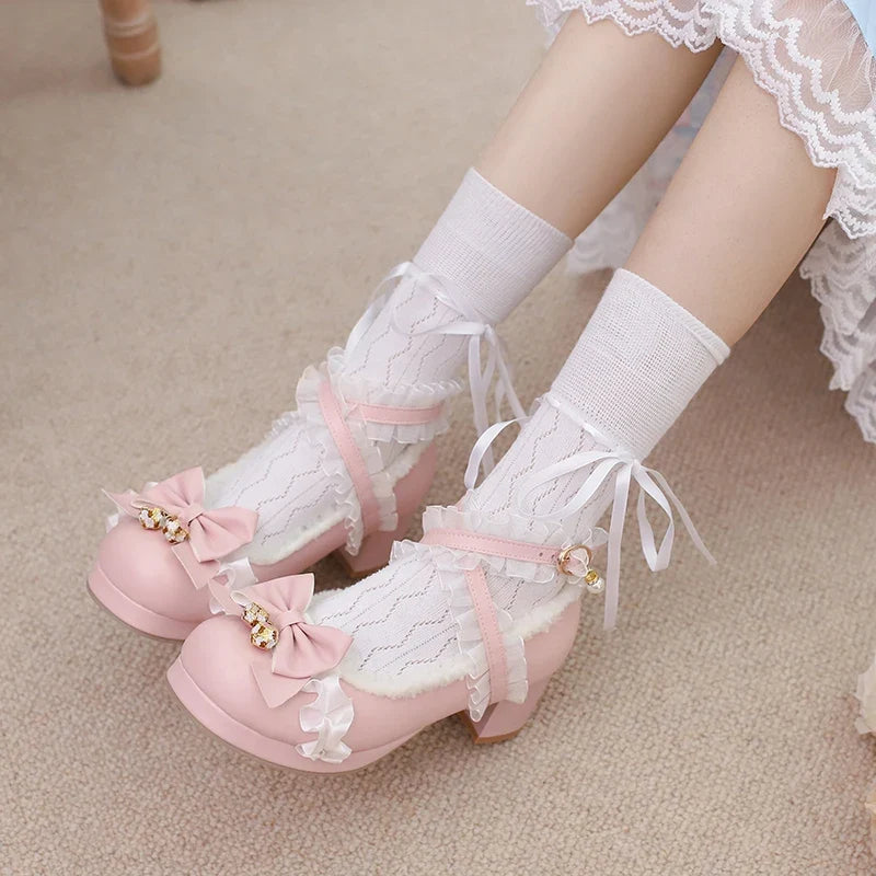 30-39 Lolita Sweet Butterfly-knot Cross Strap Pumps Lolita Shoes | CoyBunny