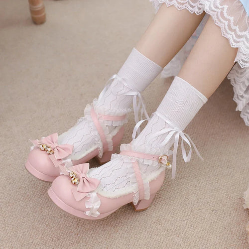 30-39 Lolita Sweet Butterfly-knot Cross Strap Pumps Lolita Shoes | CoyBunny