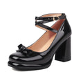 33-43 Sweet Platform Round Toe Square Heel Cross Straps Patent Leather Shoes | CoyBunny