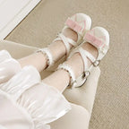 34-48 Sweet Lolita Pumps Block Heel Bowknot Ankel Buckle Strap Shoes | CoyBunny