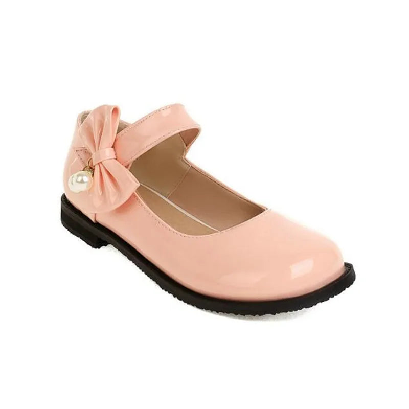 30-44 Sweet Pearl Bow Flat Heel Black Lolita Mary Jane Shoes | CoyBunny