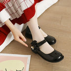 30-44 Sweet Pearl Bow Flat Heel Black Lolita Mary Jane Shoes | CoyBunny