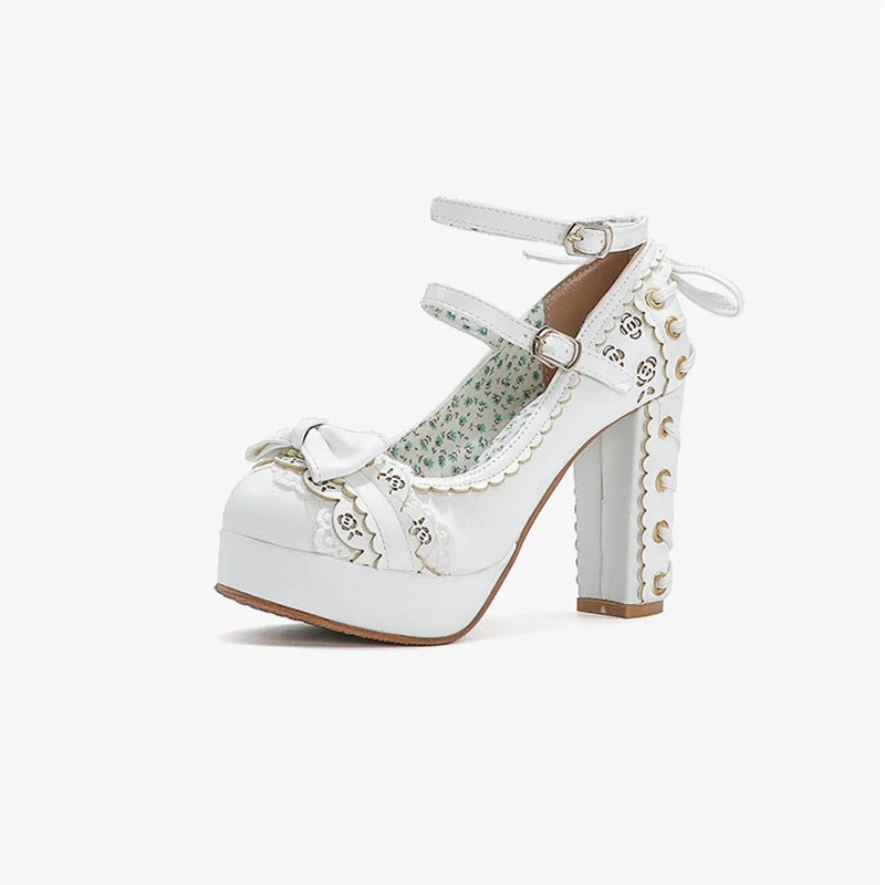 34-43 Bow Platform Cute Bow Lace Classic Lolita Shoes | CoyBunny