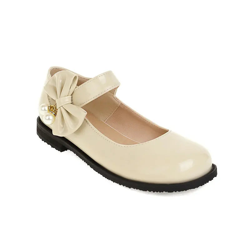 30-44 Sweet Pearl Bow Flat Heel Black Lolita Mary Jane Shoes | CoyBunny
