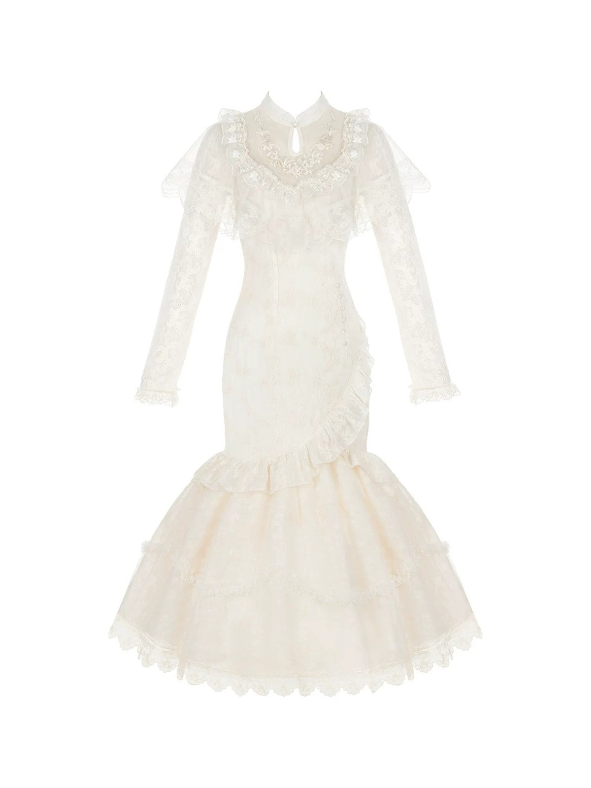 Off-White Embroidered Mermaid Cheongsam Lolita Set with Choker