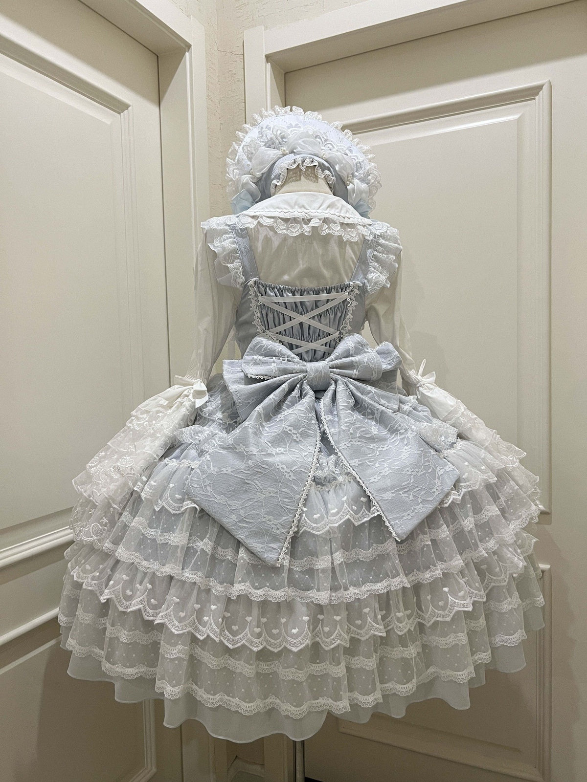 Sax Blue Winter Lolita JSK Dress & Matching Bonnet Set