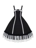 Black Print Lolita JSK Dress with Adjustable Straps & Ruffle Hem