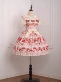 Sweet Strawberry Long Lolita JSK Dress Set with Blouse & Headband