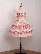 Sweet Strawberry Long Lolita JSK Dress Set with Blouse & Headband