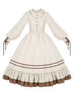 Long Ruffle Lolita OP Set with Corset, Drape & Brooch
