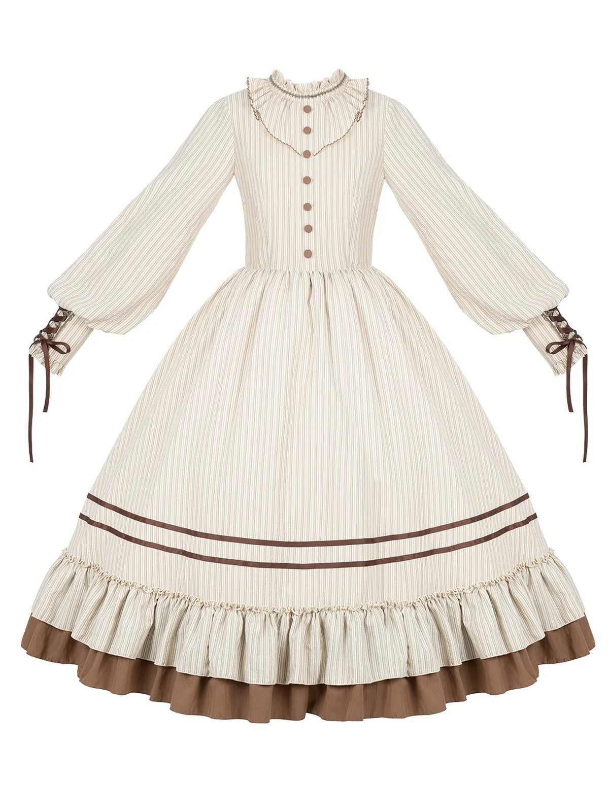 Long Ruffle Lolita OP Set with Corset, Drape & Brooch