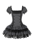 Striped Sweet Lolita Puff Skirt OP Set with Top Hat & Sleeves