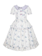 Purple Country Lolita Floral Print OP with Matching Flat Hat