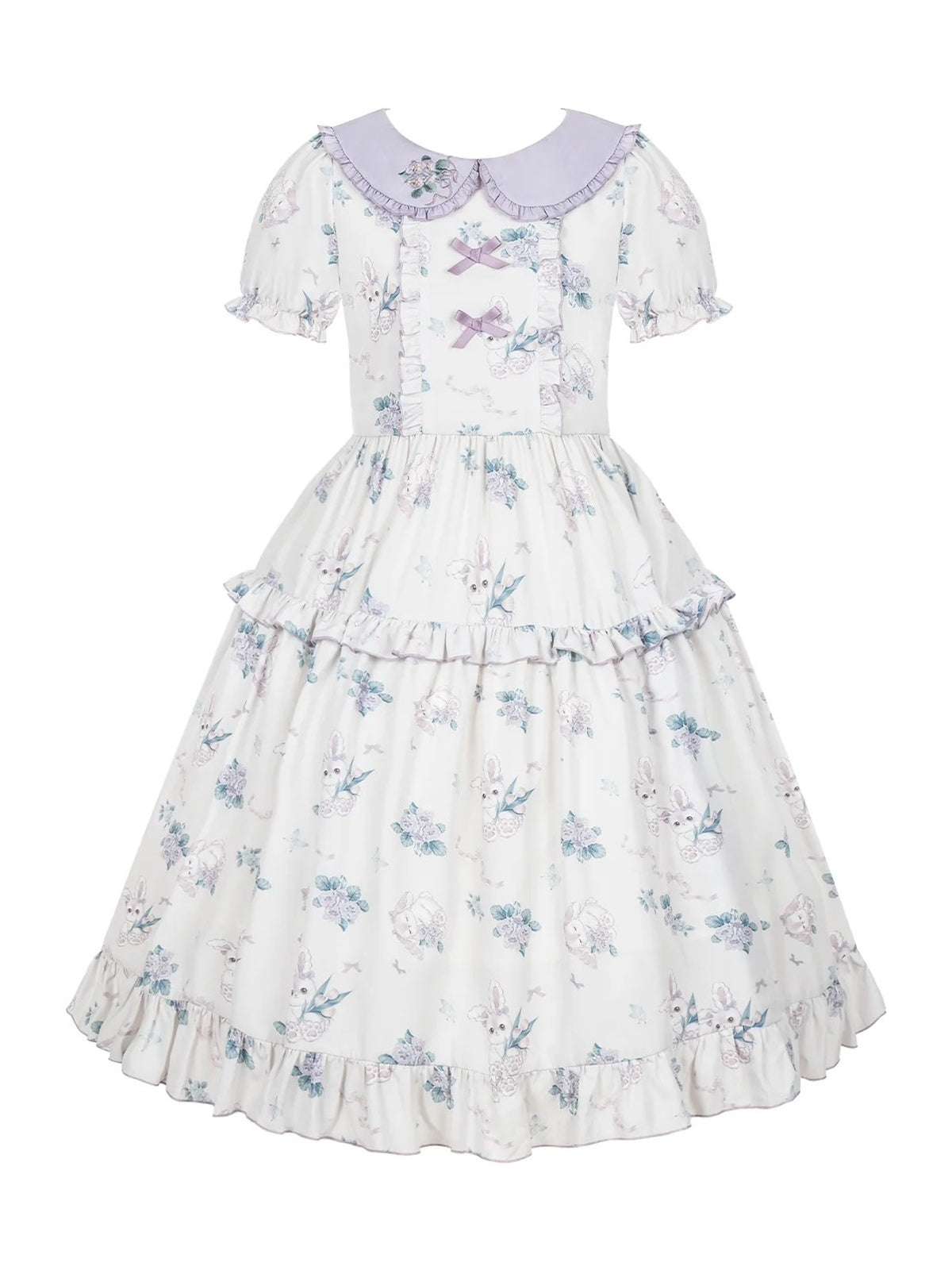 Purple Country Lolita Floral Print OP with Matching Flat Hat