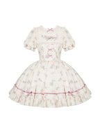 Embroidered Lolita OP Set with Pink Flat Hat & Belt