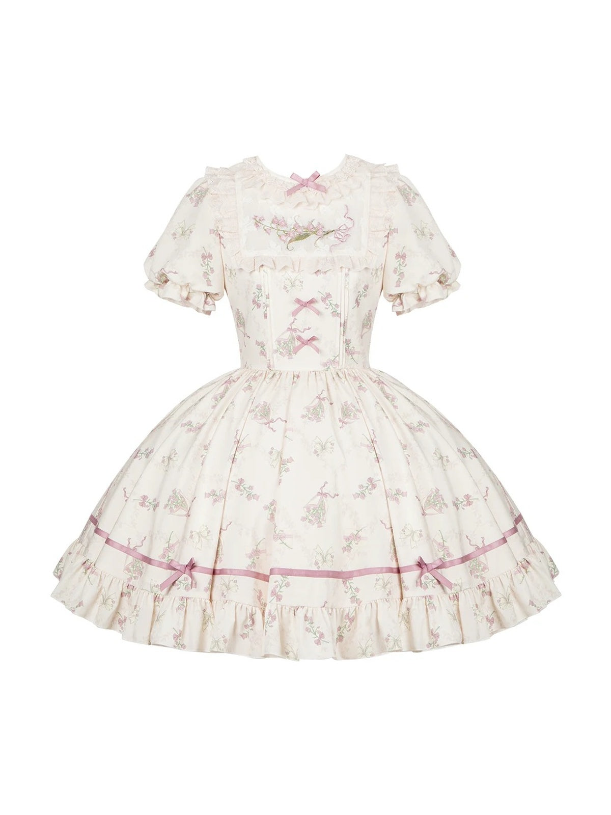 Embroidered Lolita OP Set with Pink Flat Hat & Belt
