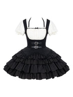 Black Square Neck Halter Lolita OP Set with Necklace & Bunny Hat