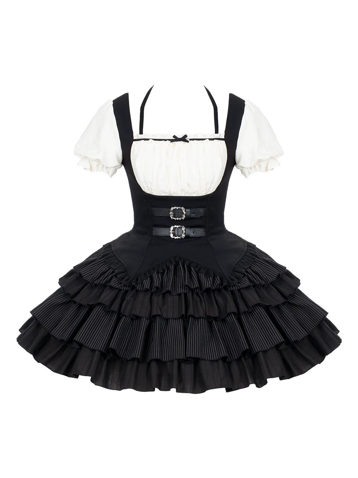 Black Square Neck Halter Lolita OP Set with Necklace & Bunny Hat