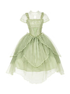 Green Chinese Style Lolita Petal Hem Print OP with Lift-Up Skirt