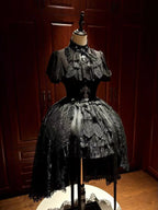 Gothic Lolita Cross & Thorns Dress Set - Black Short Sleeve Outfit