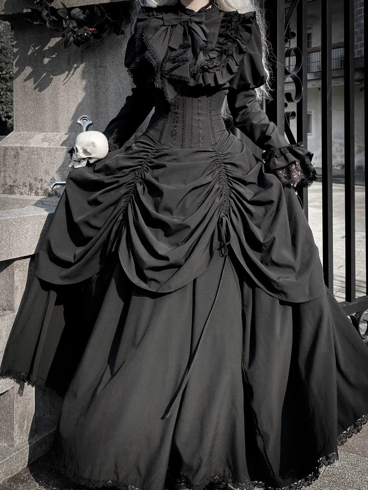 Gothic Witch Lolita Dress Set with Corset Blouse & Bustle Skirt