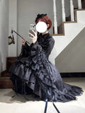 Gothic Black Cross Lolita Dress Set with Blouse, Corset & Petticoat