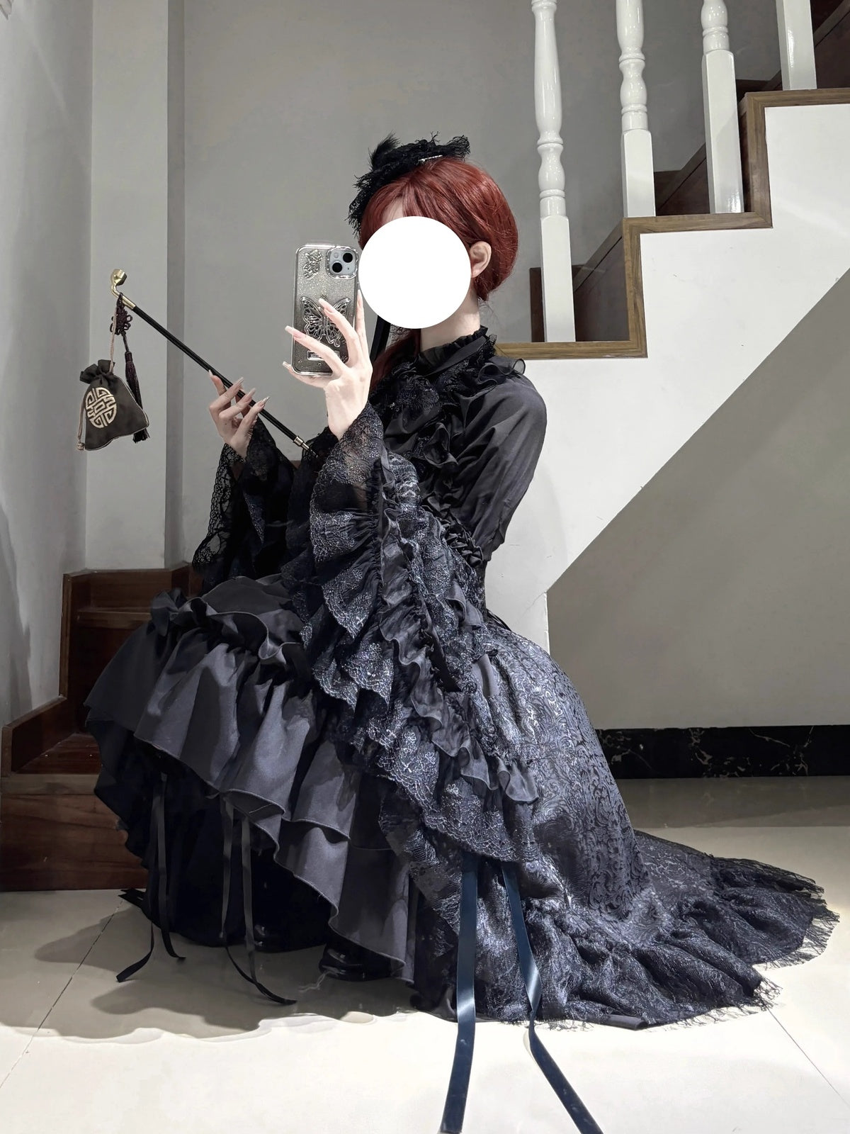 Gothic Black Cross Lolita Dress Set with Blouse, Corset & Petticoat
