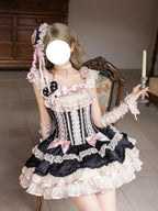 Sweet Ribbon Lolita Ballet JSK Dress - Black & Pink Princess Gown