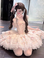 Pink Sweet Lolita Princess Dress - Ruffle Lace Layered Cake Skirt
