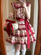 Sweet Cherry Lolita Tiered Dress Set with Bonnet