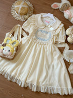 Plus Size Apricot Sweet Lolita OP Dress - Large Hem Solid Plain Style