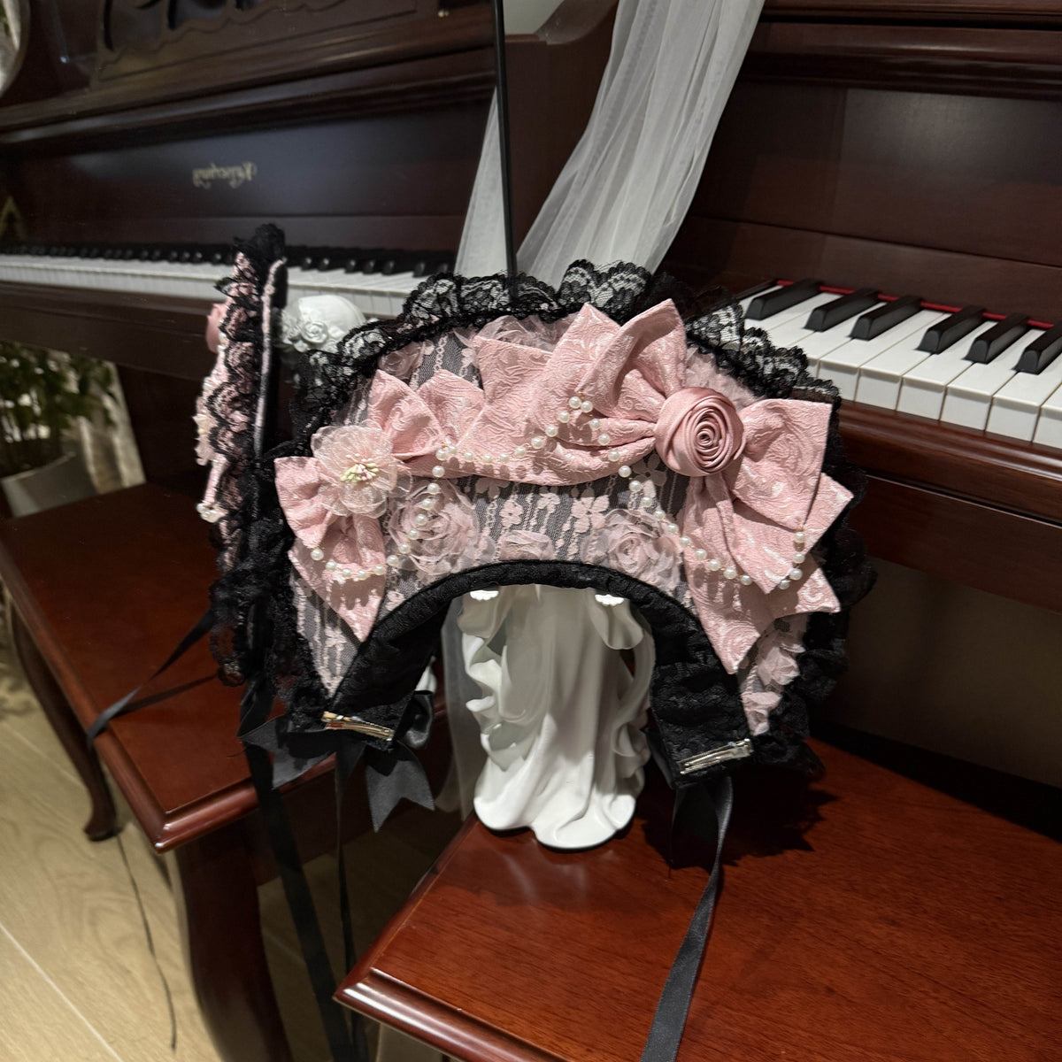 Black Pink Gothic Lolita JSK Dress Set with Bonnet | Doll Gown