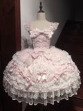 Pink Lolita JSK Dress with Back Bow & Veil | JSK Strappy Gown