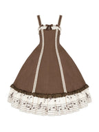 Coffee Print Lolita JSK Dress with Adjustable Straps & Ruffle Hem