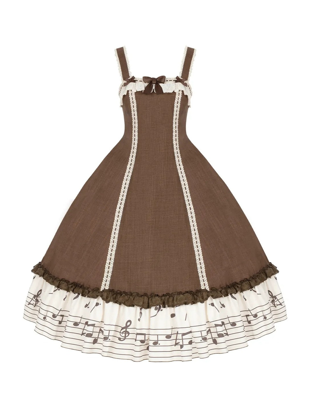 Coffee Print Lolita JSK Dress with Adjustable Straps & Ruffle Hem