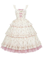 Embroidered Lolita JSK Set with Pink Flat Hat & Belt