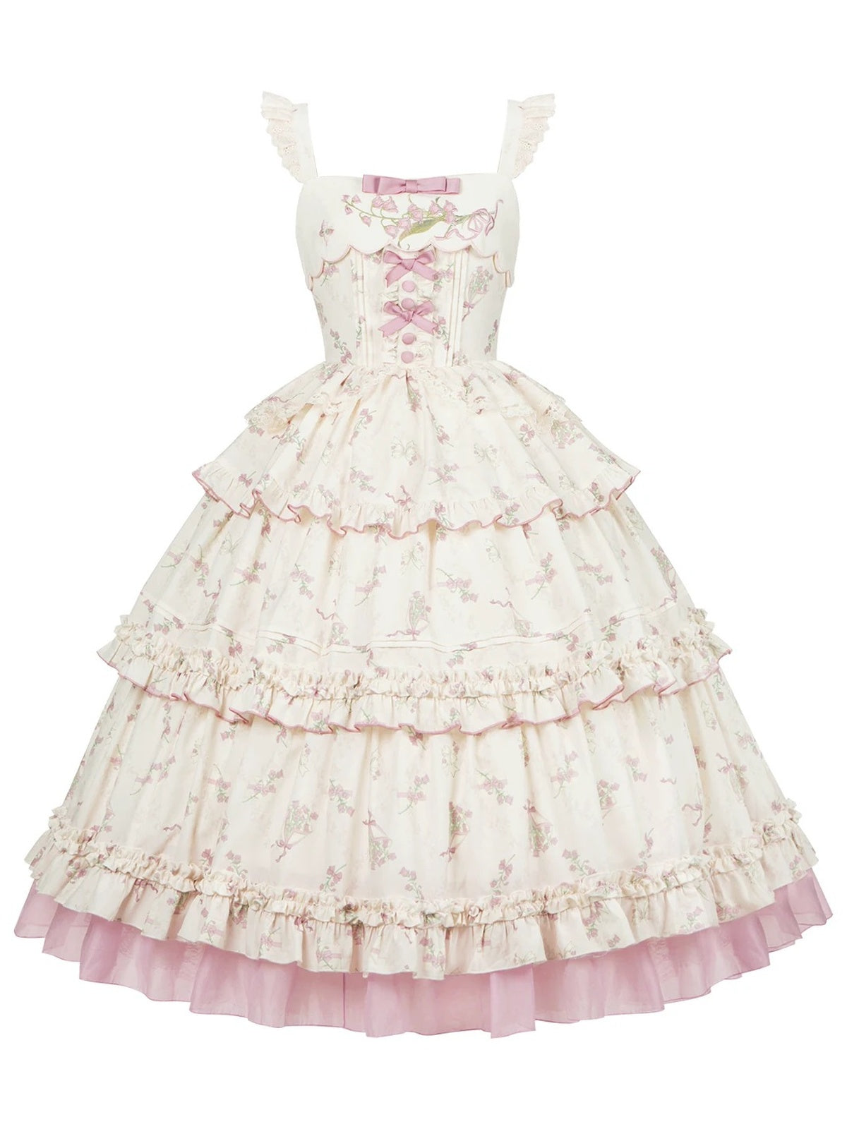 Embroidered Lolita JSK Set with Pink Flat Hat & Belt