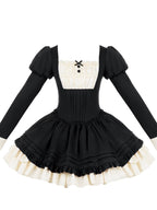 Black Vintage Square Neck Lolita OP Set with Leg Ring & Choker