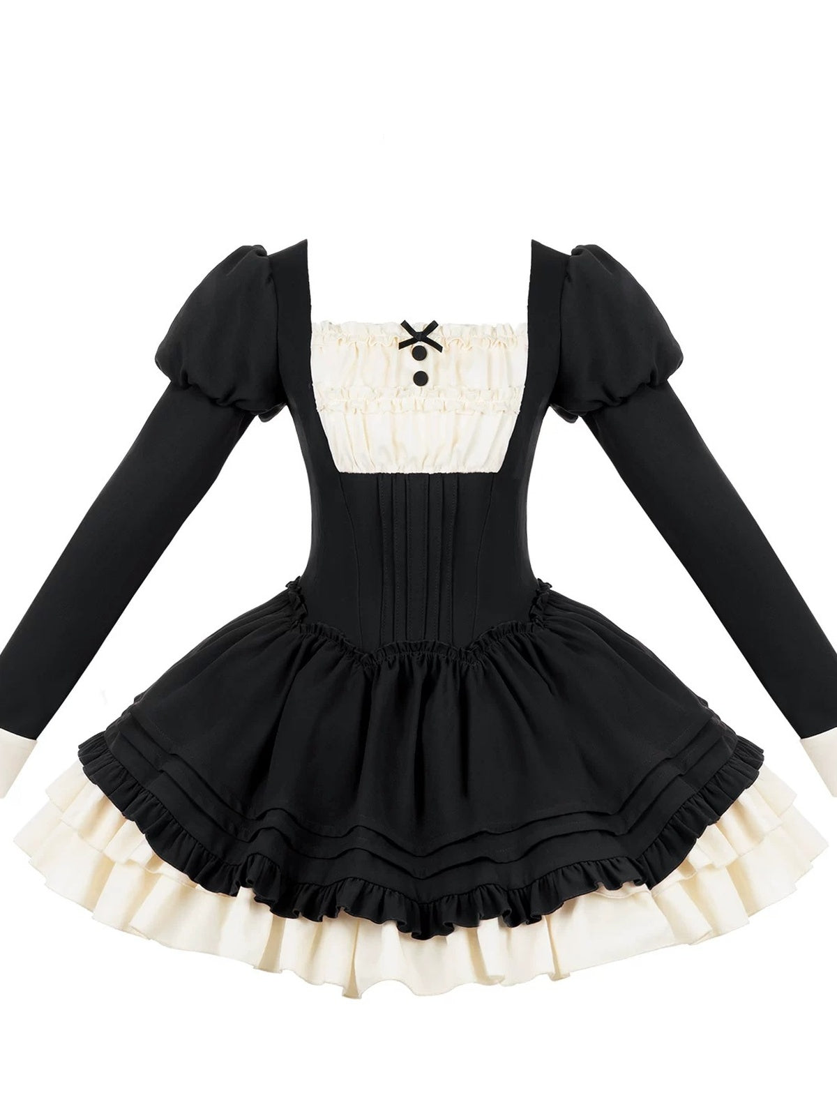 Black Vintage Square Neck Lolita OP Set with Leg Ring & Choker
