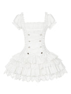 White Sweet Lolita Puff Skirt OP Set with Top Hat & Sleeves