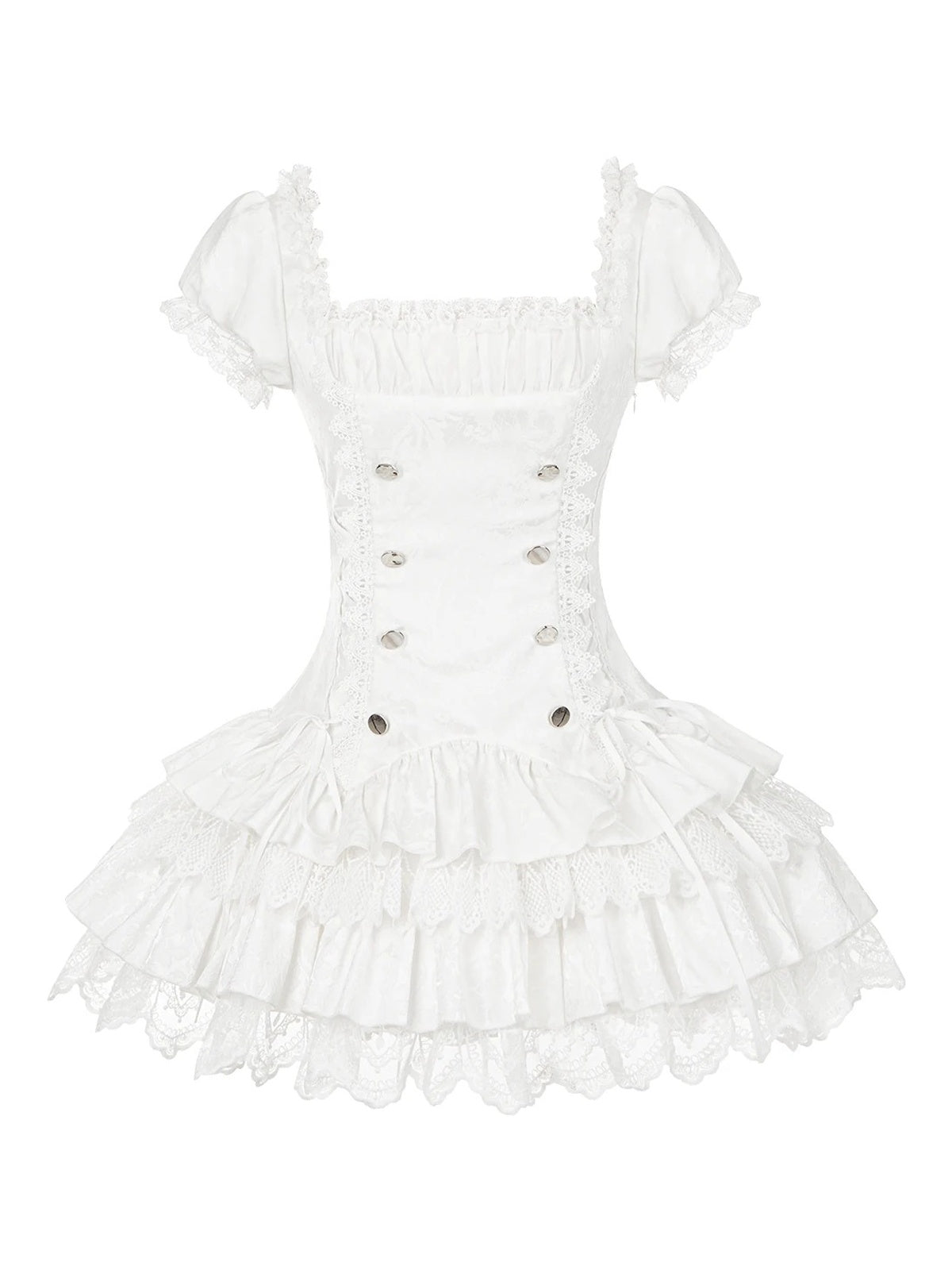 White Sweet Lolita Puff Skirt OP Set with Top Hat & Sleeves