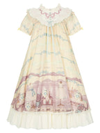 Pale Yellow Doll Lolita Bear Print OP Set with Bonus Accessories