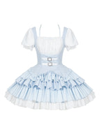 Light Blue Square Neck Halter Lolita OP Set with Necklace & Bunny Hat