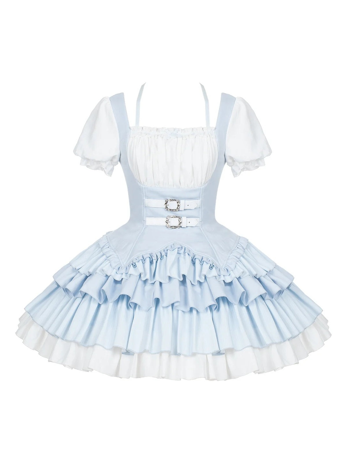 Light Blue Square Neck Halter Lolita OP Set with Necklace & Bunny Hat