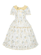 Yellow Country Lolita Floral Print OP with Matching Flat Hat