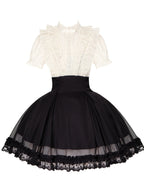 Black Off-White Color Block Lolita Short Dress with Rhinestone Necktie