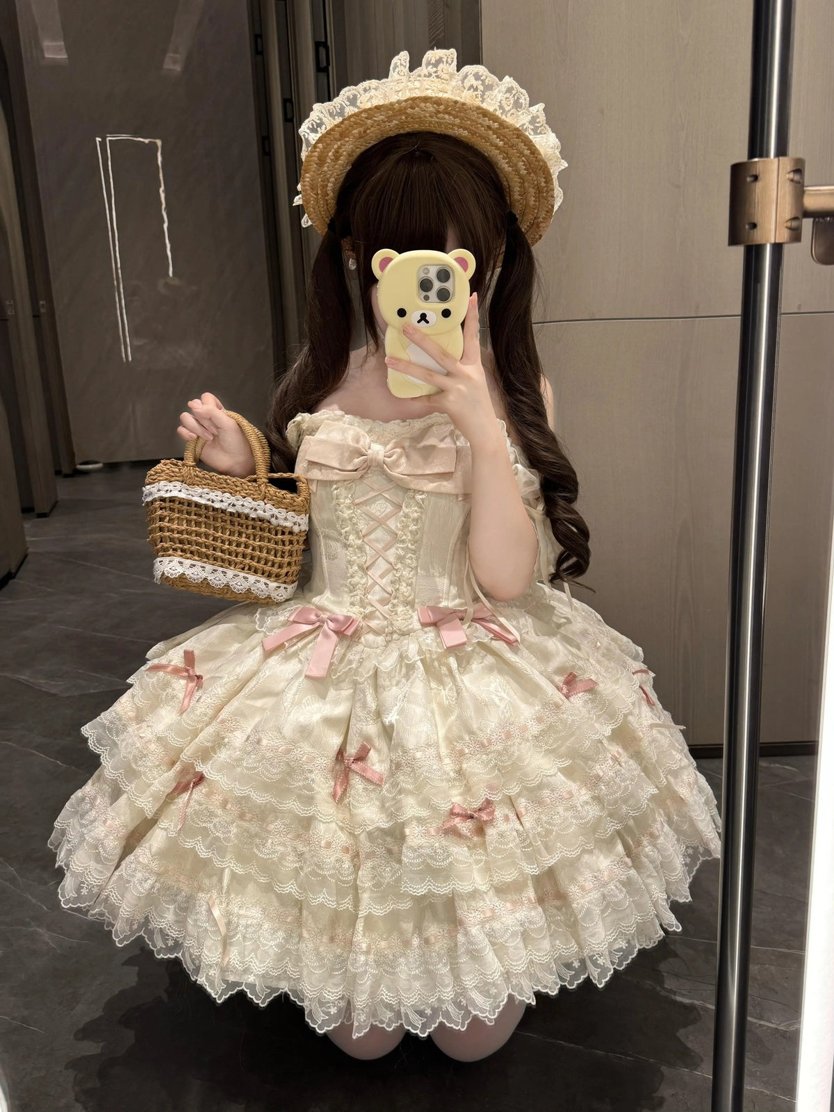 Apricot Sweet Lolita Princess Dress - Ruffle Lace Layered Cake Skirt