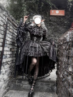 Gothic Lolita Cross & Thorns Dress Set - Black Long Sleeve Outfit