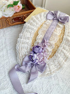 Purple Country Lolita Floral Print OP with Matching Flat Hat